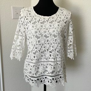 Cremieux blouse with cotton cropped lining under crochet lace size L